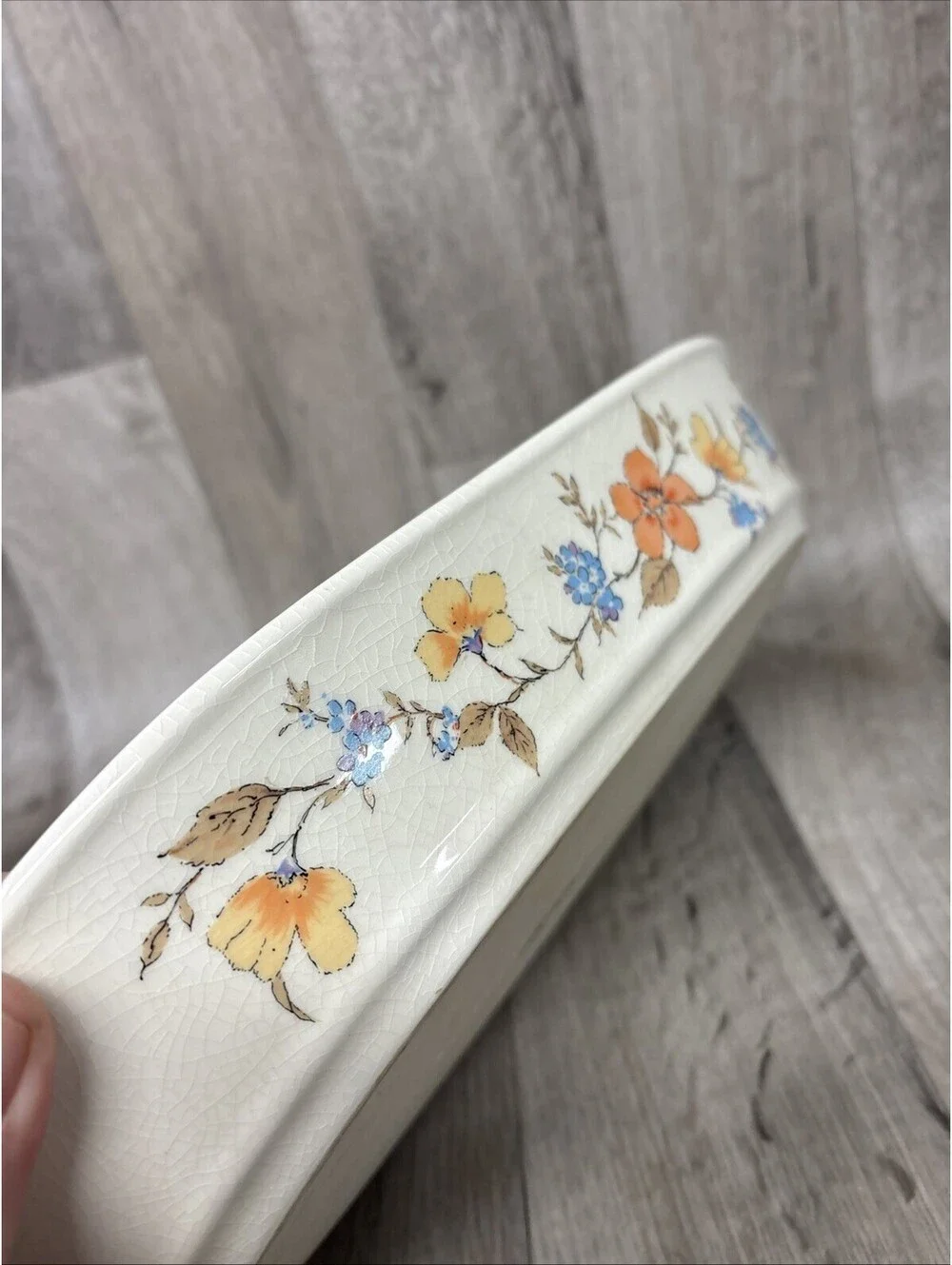 Himark Floral Mist Vegetable Serving Dish Oval Divided 13.5 x 8 Vintage Japan
